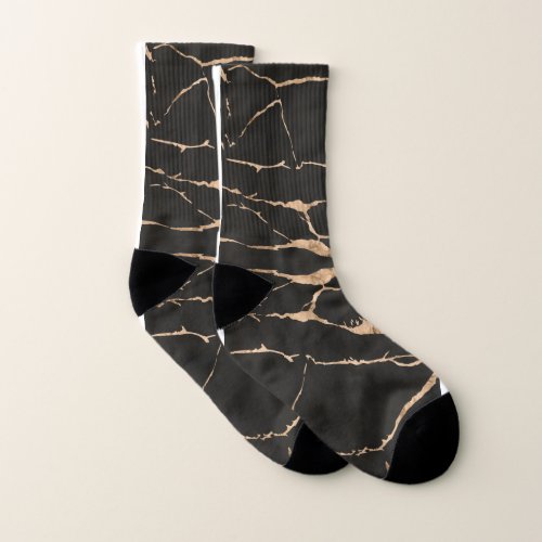 Modern Cracked Gold Black Stylist Professional Socks