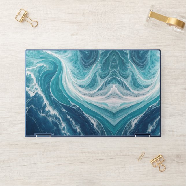 Modern Cracked Gold blue marble Stylist HP Laptop Skin (Desk)