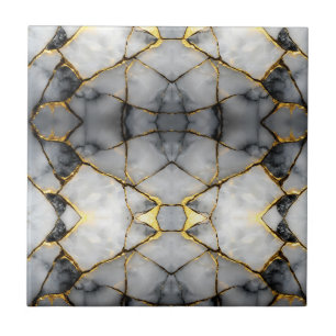 Modern Cracked Gold White & black marble Ceramic Tile