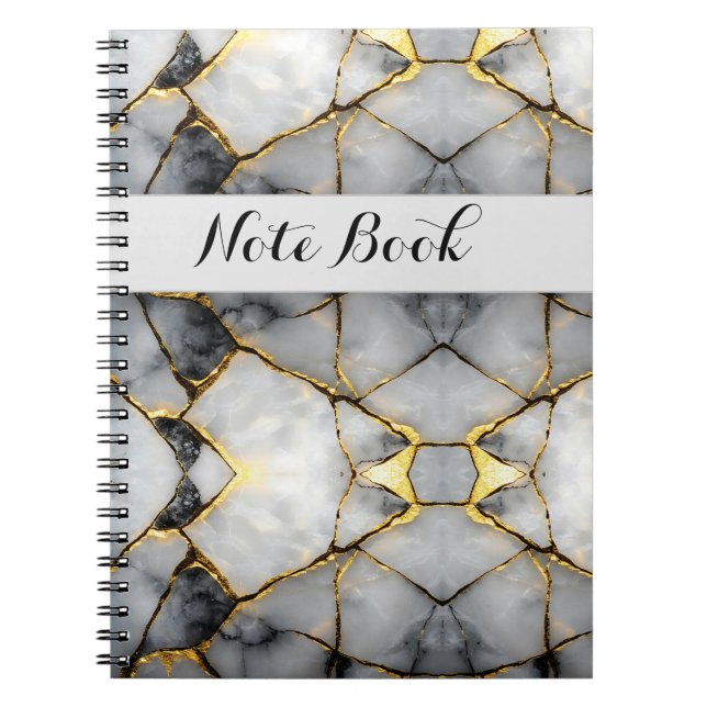 Modern Cracked Gold White & black marble Notebook (Front)