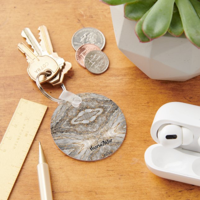 Modern Cracked Gold White marble Keychain (Desk)