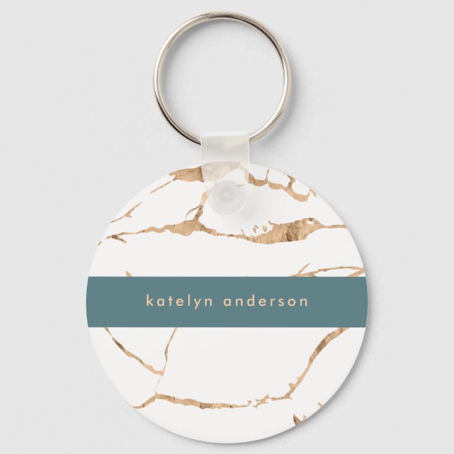 Modern Cracked Gold White Stylist Professional Keychain (Front)