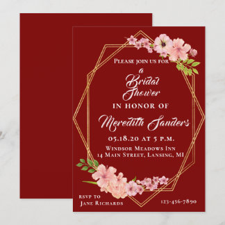 Modern Cranberry Gold And Blush Pink Bridal Shower Invitation