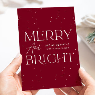 Modern Cranberry Merry and Bright Non-Photo Holiday Card