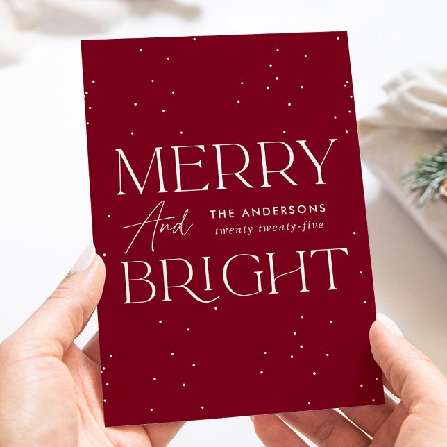 Modern Cranberry Merry and Bright Non-Photo Holiday Card (Creator Uploaded)