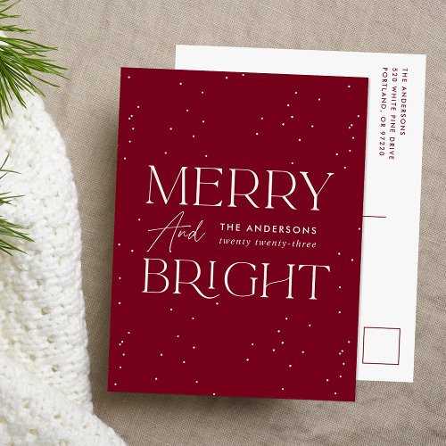 Modern Cranberry Merry and Bright Non_Photo Holiday Postcard