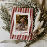 Modern Cranberry Pinstripe Christmas Family Photo Holiday Card<br><div class="desc">This minimal and modern family photo card features simple pinstripe elements,  serif typography and a red cranberry color way. Send your holiday love in classic traditional style with this adorable photo collage holiday card.</div>