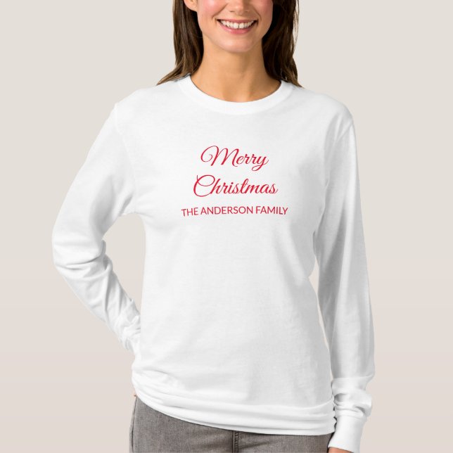 Modern cranberry red solid font Christmas holiday T-Shirt (Front)