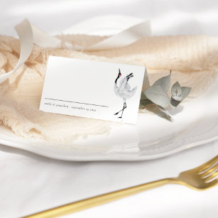 Modern Crane Bird Names Date Wedding  Place Card