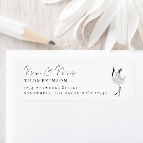 Modern Crane Script Mr Mrs Wedding Return Address Label