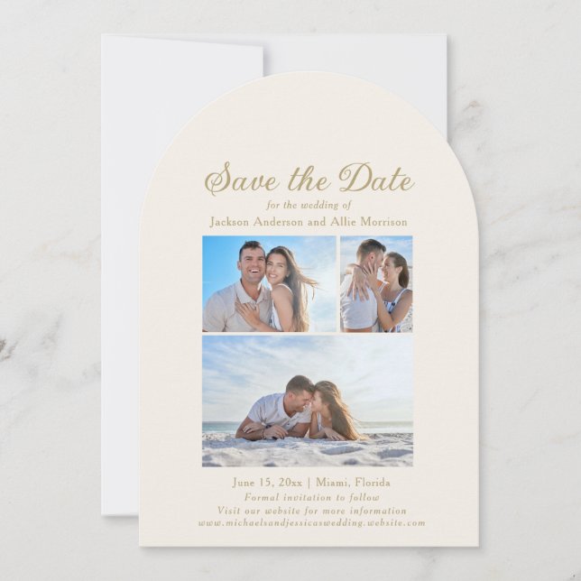 Modern Cream 4 Photo 2 Sided Arch Wedding  Save The Date (Front)