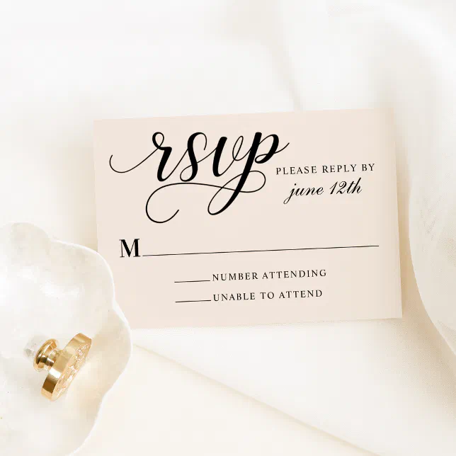 Modern Cream and Black Script Wedding RSVP Card | Zazzle