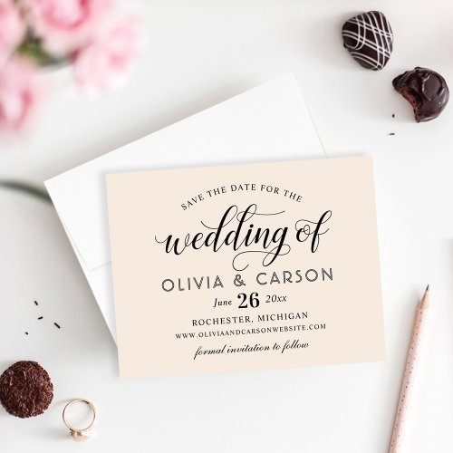 Modern Cream and Black Script Wedding Save The Date