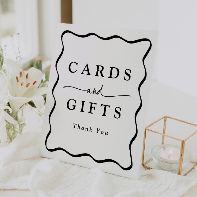 Modern Cream and Black Wavy Frame Cards and Gifts Pedestal Sign (Creator Uploaded)