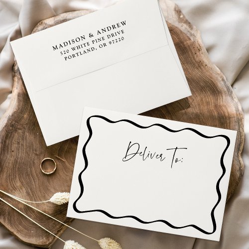 Modern Cream and Black Wavy Frame Wedding Envelope