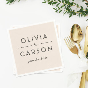 Modern Cream and Black Wedding Monogram Napkins