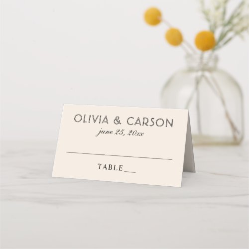 Modern Cream and Black Wedding Monogram Place Card