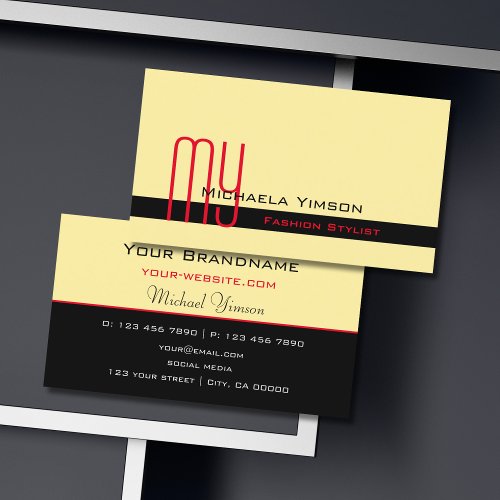 Modern Cream and Black with Monogram Professional Business Card