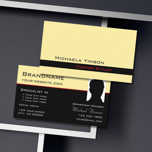 Modern Cream and Black with Photo Professional Business Card