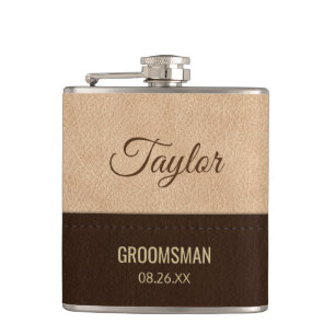 Modern Cream and Brown Leather Flask