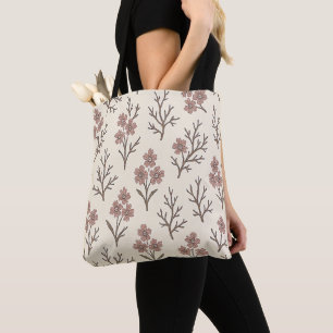 Modern Cream and Dusty Rose Floral Tote Bag
