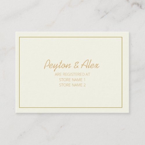 Modern Cream and Gold Script Wedding Registry Enclosure Card