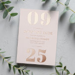 Modern Cream and Rose Gold Bold Date Save the Date Foil Invitation<br><div class="desc">Modern save the date featuring your numeric wedding date in bold rose gold foil lettering with a cream-colored background. Personalize the cream and rose gold foil save the date card by adding your names,  wedding date,  and wedding location.</div>