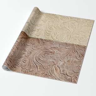 Modern Cream and Tan Tooled Leather Wrapping Paper