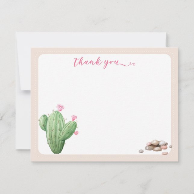 Modern Cream Beige Cactus Thank You Card (Front)