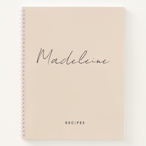Modern Cream Beige Calligraphy Script Recipe  Notebook