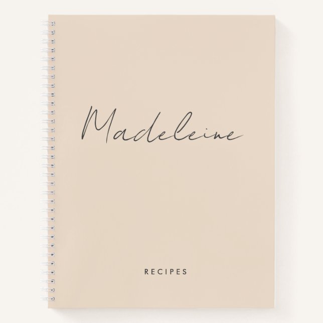 Modern Cream Beige Calligraphy Script Recipe  Notebook (Front)