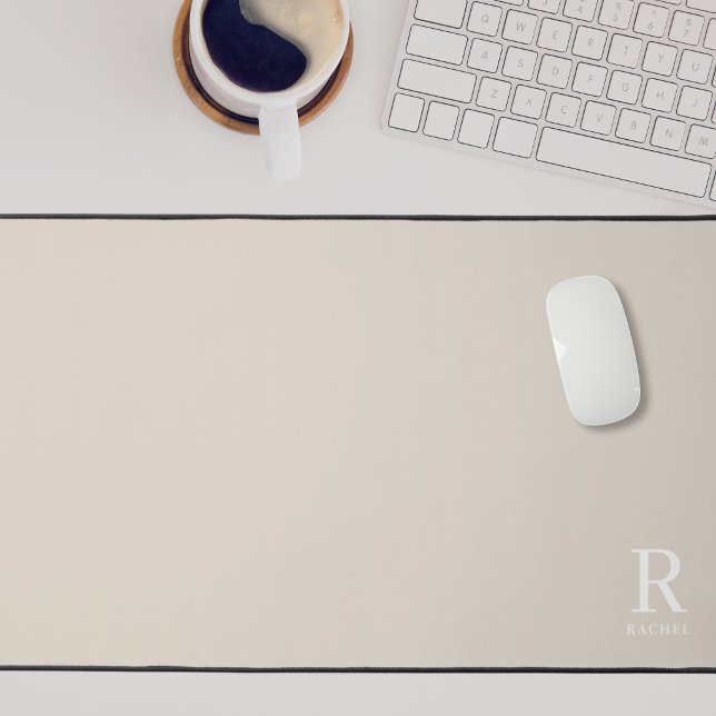 Modern Cream Beige Custom Initial Monogram Desk Mat (Creator Uploaded)