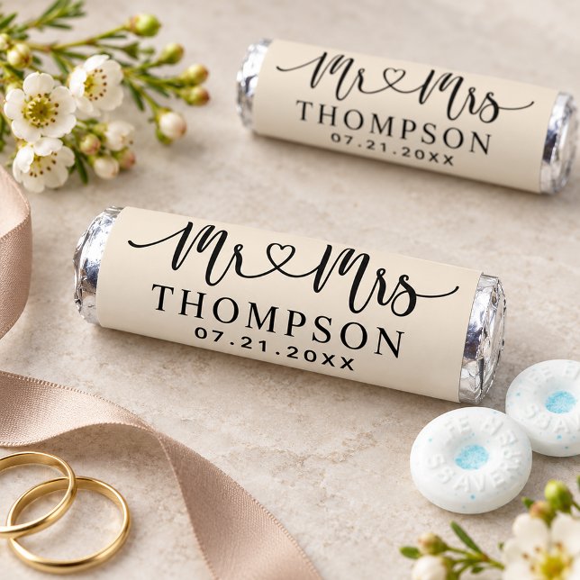 Modern Cream Black Heart Script Monogram Breath Savers® Mints (Creator Uploaded)
