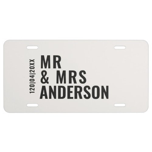 Modern cream black minimal bold simple wedding license plate