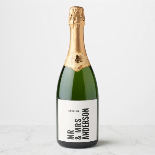 Modern cream black minimal bold simple wedding sparkling wine label