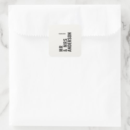 Modern cream black minimal bold simple wedding square sticker