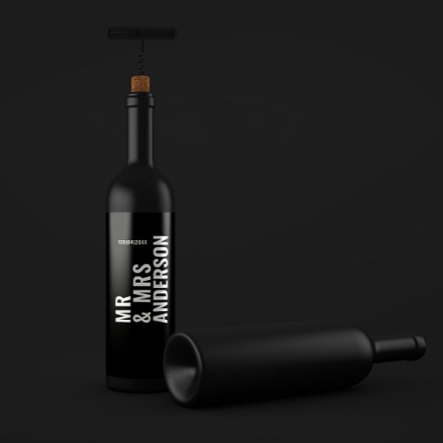 Modern cream black minimal bold simple wedding wine label