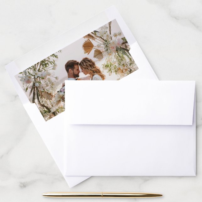 Modern cream black minimal contemporary wedding envelope liner (Desk)
