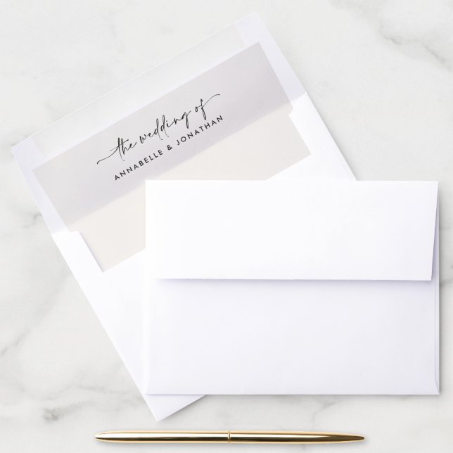 Modern cream black minimal contemporary wedding envelope liner (Desk)