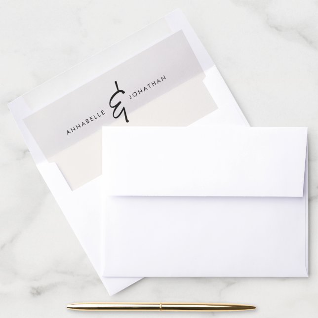 Modern cream black minimal contemporary wedding envelope liner (Desk)