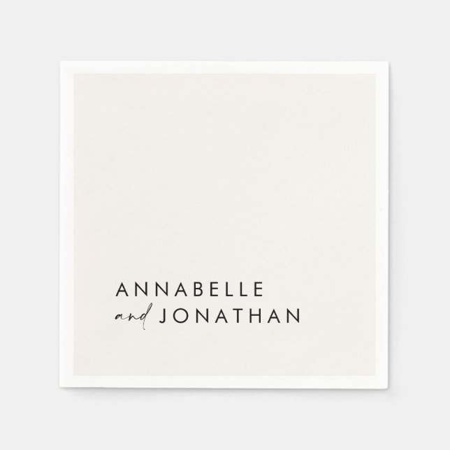 Modern cream black minimal contemporary wedding napkins (Front)