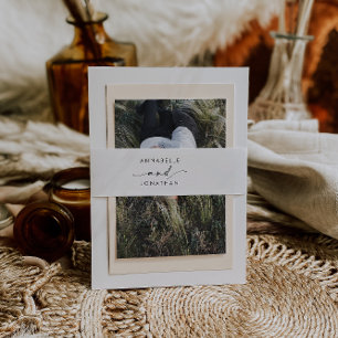 Modern Cream & Black Minimalist Wedding Invitation Belly Band