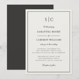 Modern Cream Black Monogram Wedding Invitation