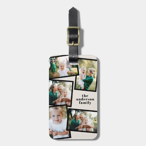 Modern cream black multi photo family elegant gift luggage tag