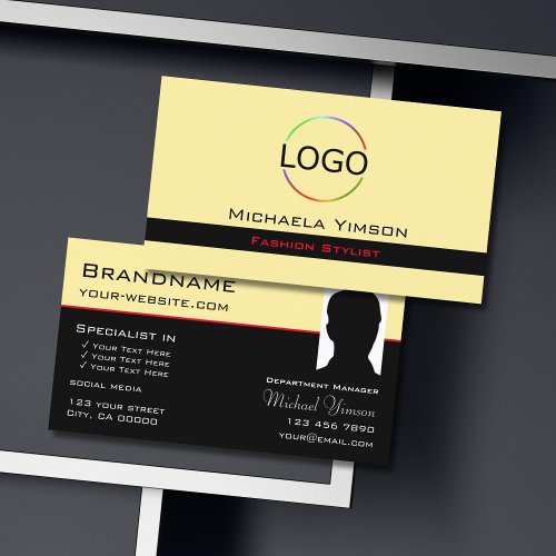 Modern Cream Black with Logo  Photo Professional Business Card