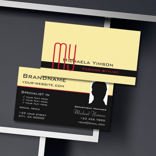 Modern Cream Black with Monogram and Photo Classic Business Card