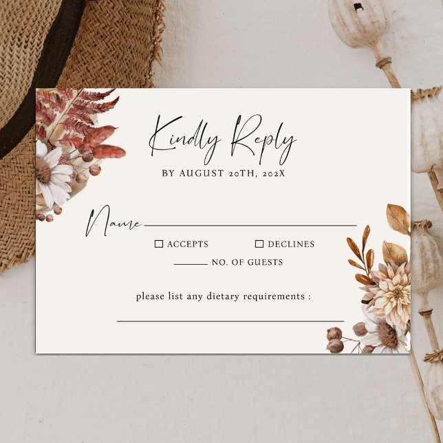 Modern Cream Boho Minimalist Script Wedding RSVP Card (Creator Uploaded)