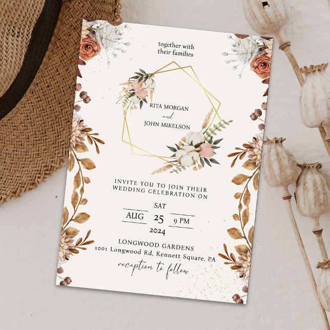 Modern Cream Boho Script Wedding Invitation (Creator Uploaded)