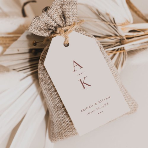 Modern Cream Brown Monogram Earth Tone Wedding Gift Tags