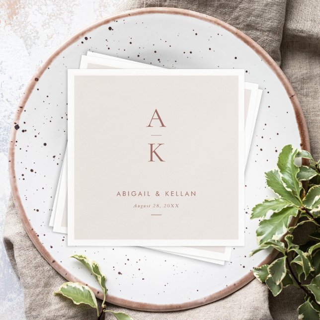 Modern Cream Brown Monogram Earth Tone Wedding Napkins (Creator Uploaded)